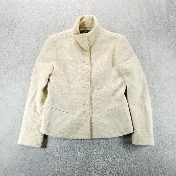 Ralph Lauren Black Label Pea Coat Womens 10 Herringbone Tweed Wool Cashmere‎